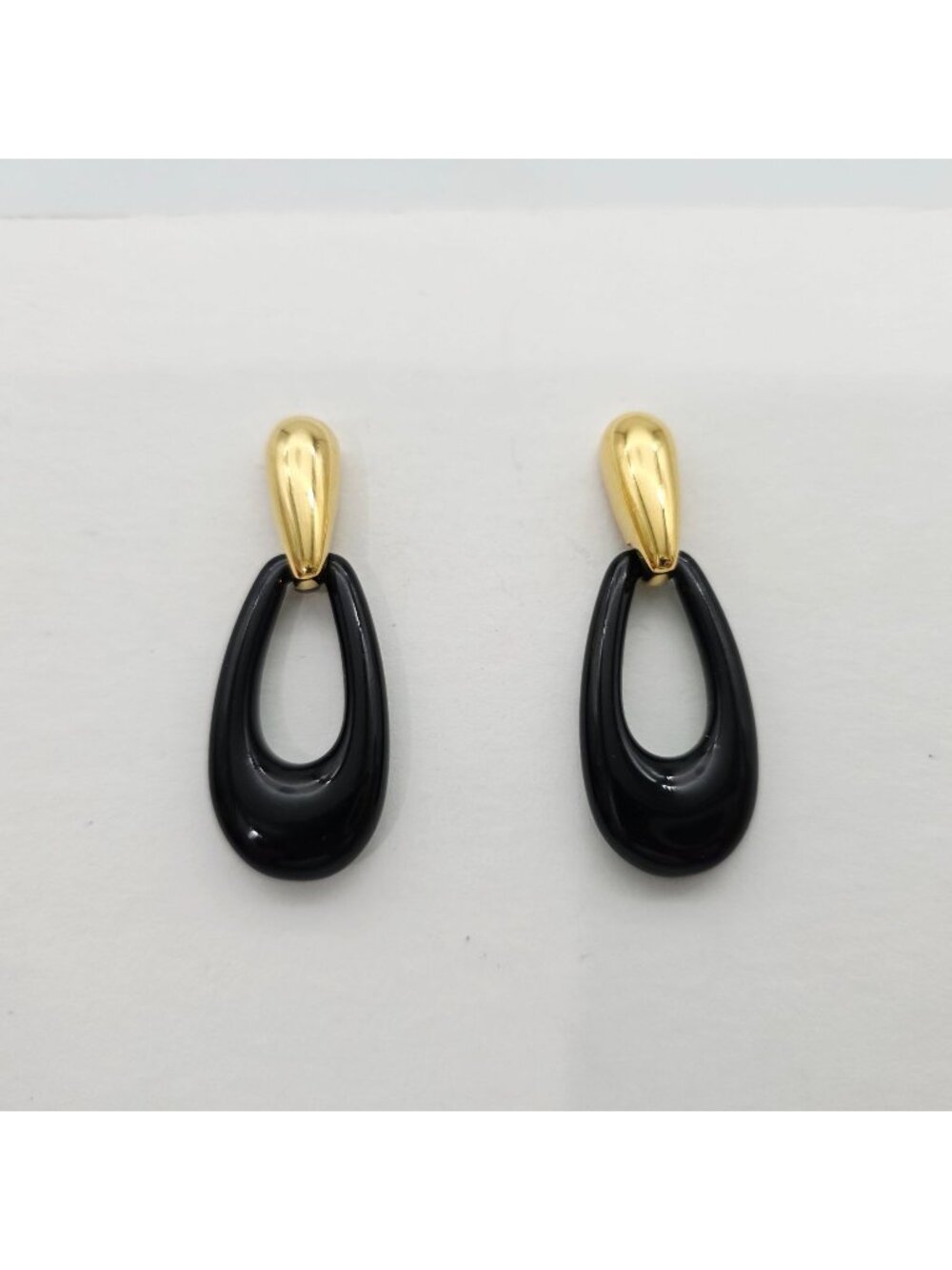 Monet Gold & Black Teardrop Post Earrings With Modern Design